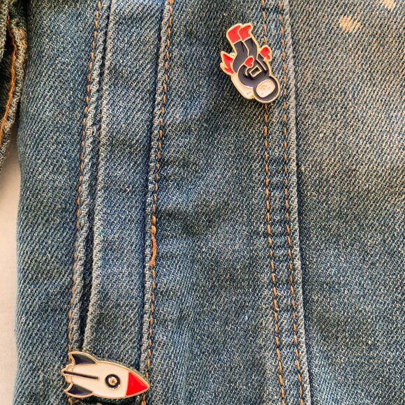 Vintage Y2K Space Denim Jacket UFO Alien Patches Pins 90s Grunge Sz XS/S - Picture 6 of 12